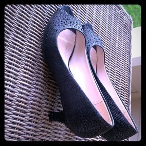 Open Toe Kitten Heel with Rhinestone Glitter